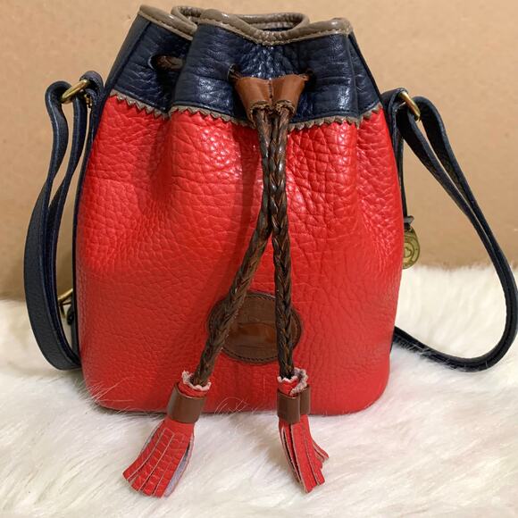 Dooney & Bourke Handbags - DOONEY and BOURKE Vintage Red & Blue All Weather Leather TETON Drawstring Bucket